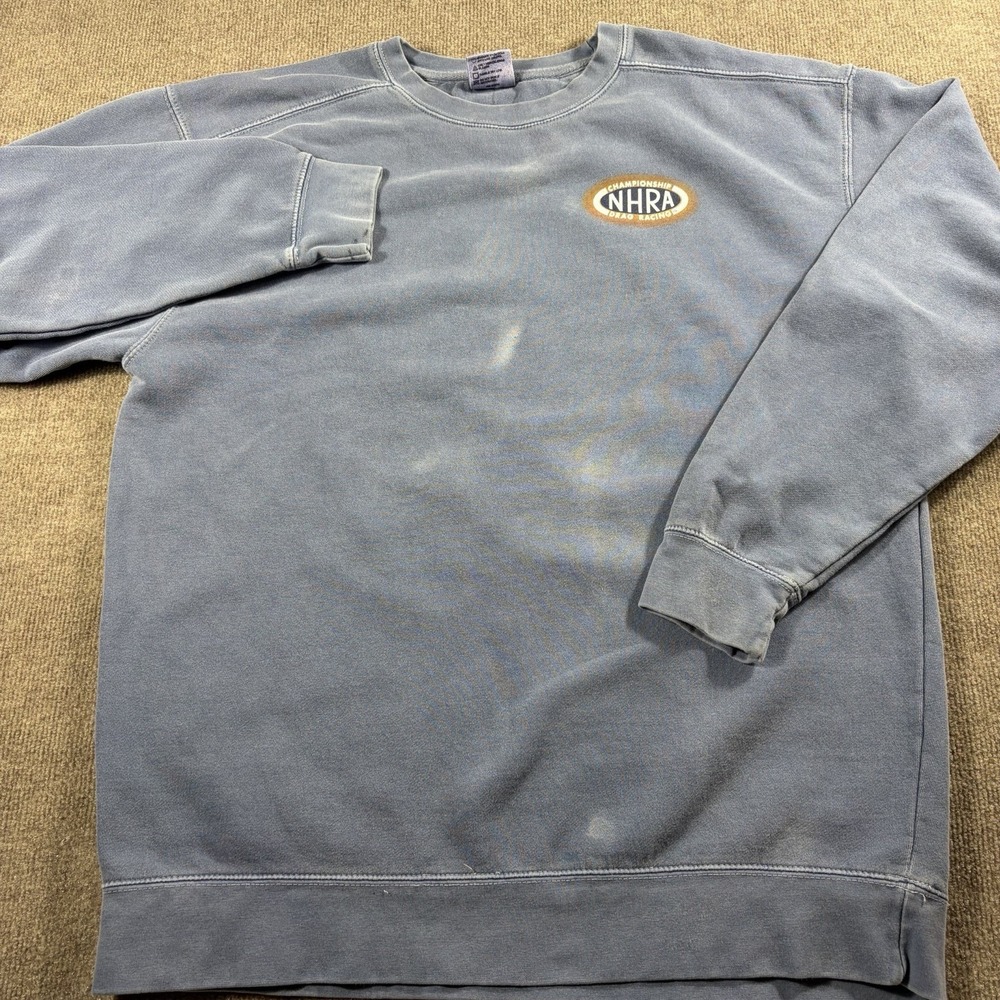 Vintage Y2K NHRA Drag Racing Sweatshirt XL Comfort Colors No Bad Days Blue - Picture 2 of 8